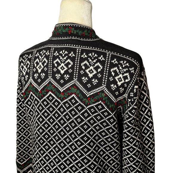 Vintage 90s Talbots Fair Isle Nordic Sweater Black White Small - Picture 5 of 12